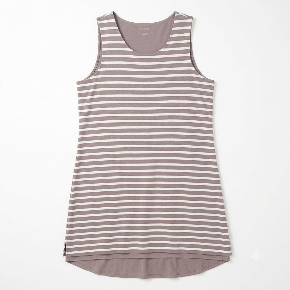 Garnet Hill Jersey Double Layer Mini Tank Dress Gray White Striped Womens Small